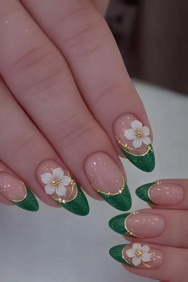 Nail Art Floral Green - Blushes & Brushes, Ramesh Nagar
