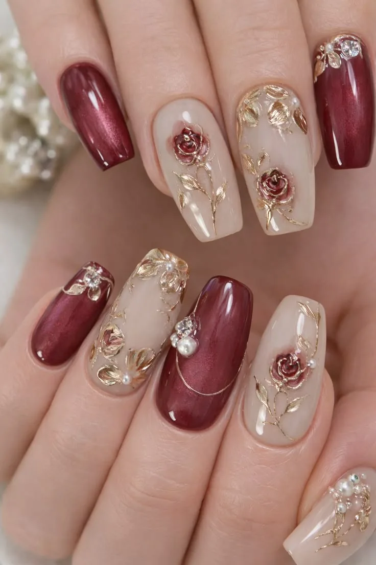 Nail Art Maroon Nude - Blushes & Brushes, Ramesh Nagar