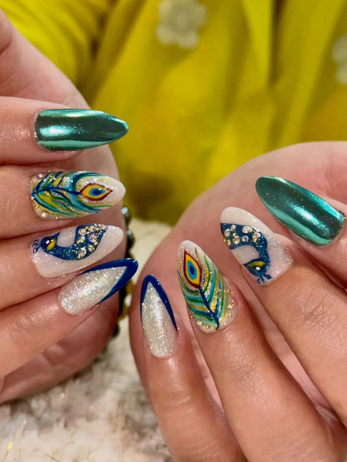 Nail Art Peacock - Blushes & Brushes, Ramesh Nagar